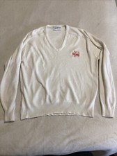 Carmel Mens Sweater Vintage V-Neck Sweater USA Made White With Stags Beer Logo