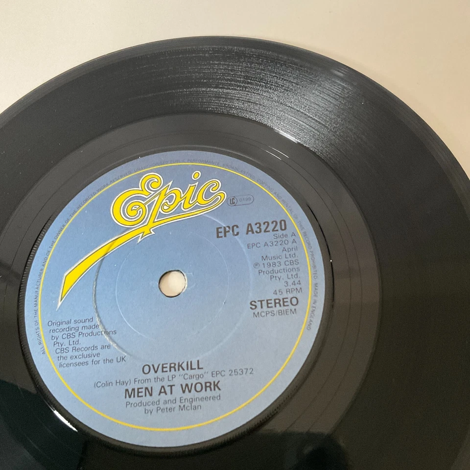 Men At Work - Overkill / Till the Money Runs Out - 7" Vinyl 1983 CBS A3220 - EX - Image 3 of 4
