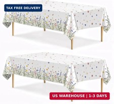 Spring Floral Party Tablecloth, 2 Pack Wildflower 54 x 108 Inch Tablecloth for P