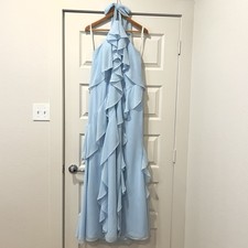 Azazie Women's Velma A-Line Side Slit Maxi Dress Sky Blue Size A14 Bridesmaid
