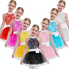 Kids Girls Tutu Dress Stage Dancewear Sleeveless Dresses Ballerina Layered Jazz