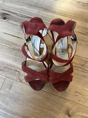 JIMMY CHOO Sandales Mules Pompes À Semelle Compensée En Daim, Femmes 38 - Photo 1/4