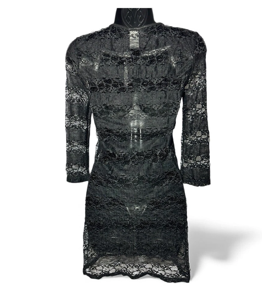 Harley Davidson Black Lace Skull Print 3/4 Sleeve Mini Dress Blouse size Small - Image 2 of 4