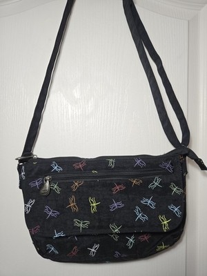 Ameribag Healthy Back Shoulder Bag Black Dragonfly Nylon Purse. EUC
