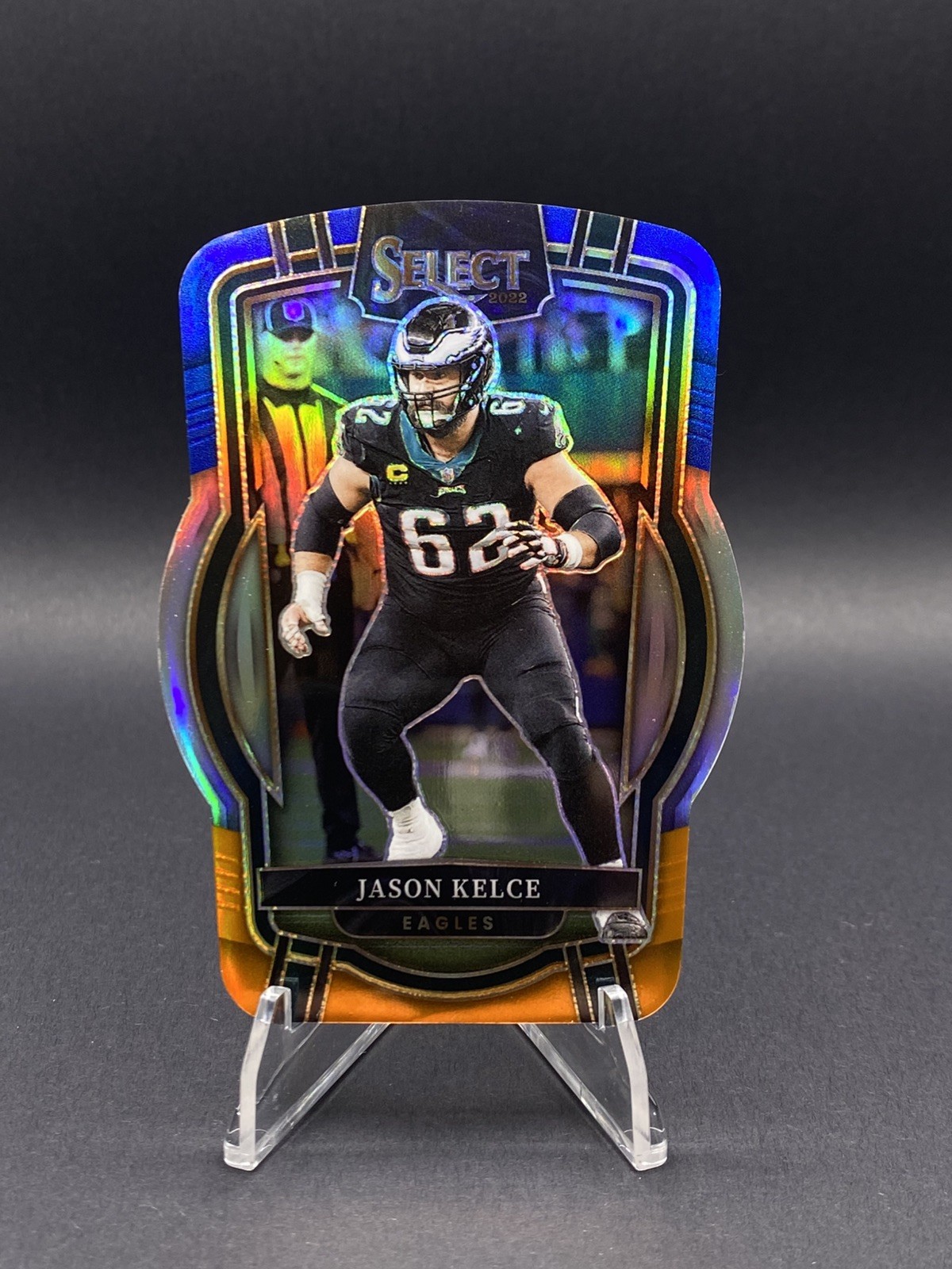 2022 Panini Select Club Level Jason Kelce #220 Blue & Orange Prizm DieCut 3/35