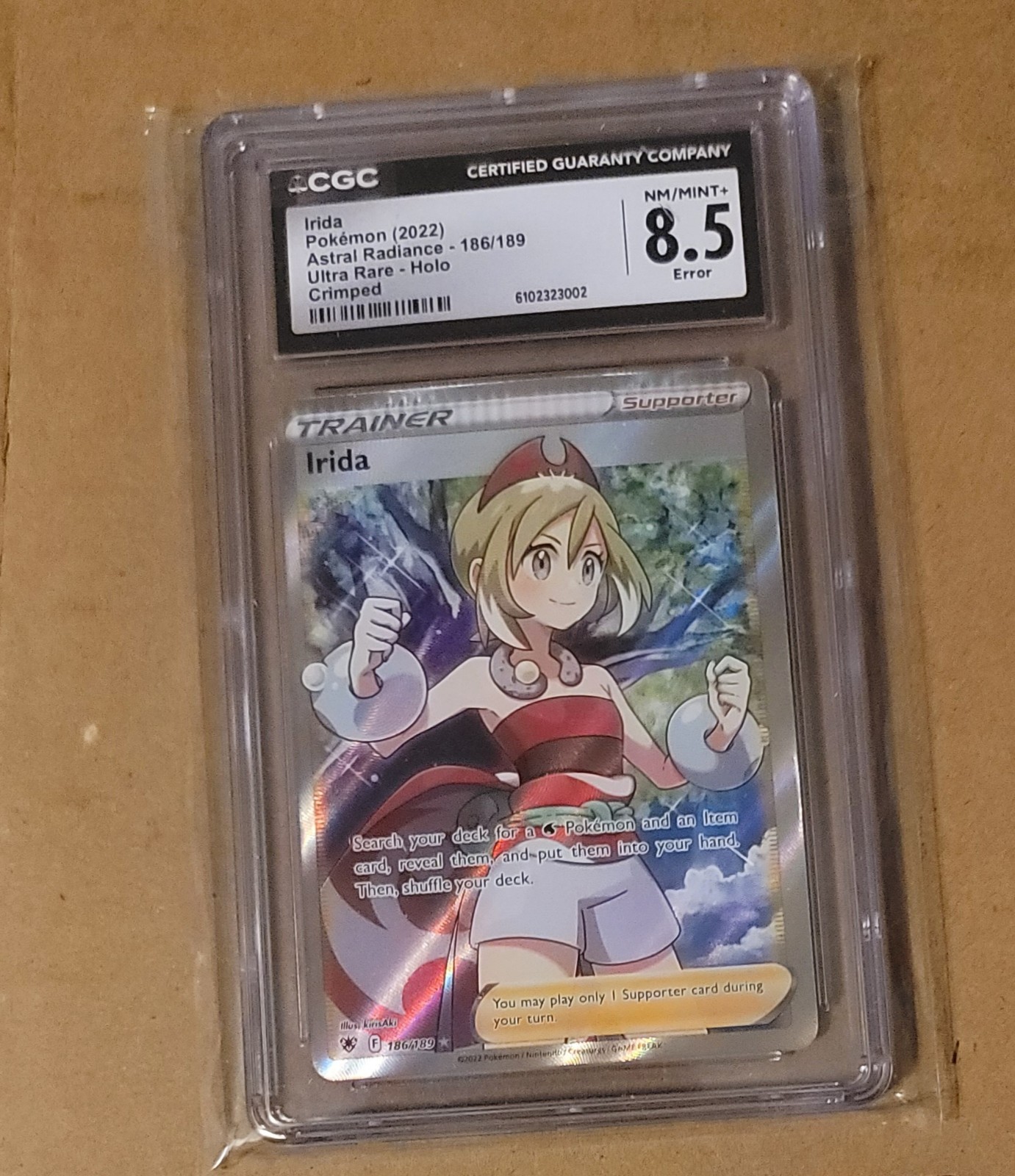 CGC 8.5 NM/M+ ERROR CRIMPED  Pokémon Astral Radiance Irida FULL ART card 186/189