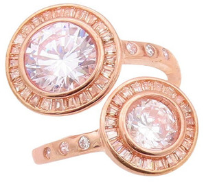 Authentic 925 Sterling Silver Vintage Ring Rose Gold Plated Topaz Bypass Sz 7 RG30073