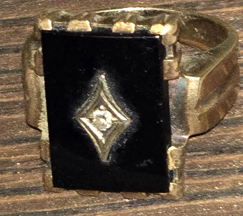 10K 黄金女士男式黑色玛瑙和钻石戒指 7.65 克 — 第 4/4 张图片