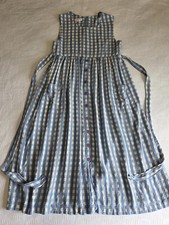 Talbots VTG Blue Beige Checked Sleeveless Rayon Acetate Long Dress Belted Siz 8