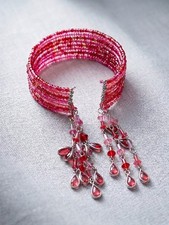 Handmade Bead Cuff Bracelet - Elegant Multi Strand Beaded Bangle with Charms