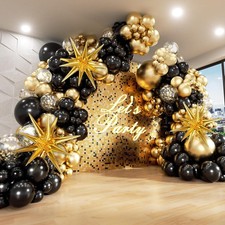Black and Gold Balloons Garland Arch Kit with Black Gold Confetti Balloons