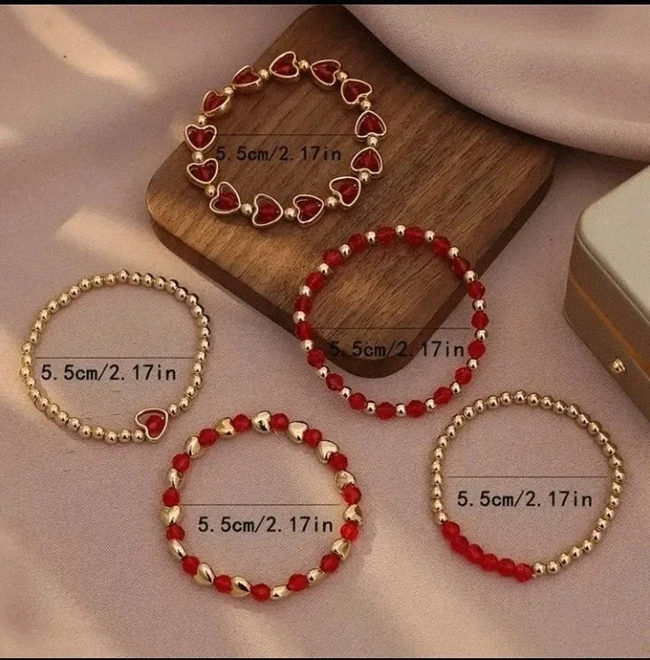 Perlen Armband Set 5tlg❤️ Boho Ibiza Style, rot - gold✨Perlenarmband✨ Trend 2025 - Bild 3 von 4