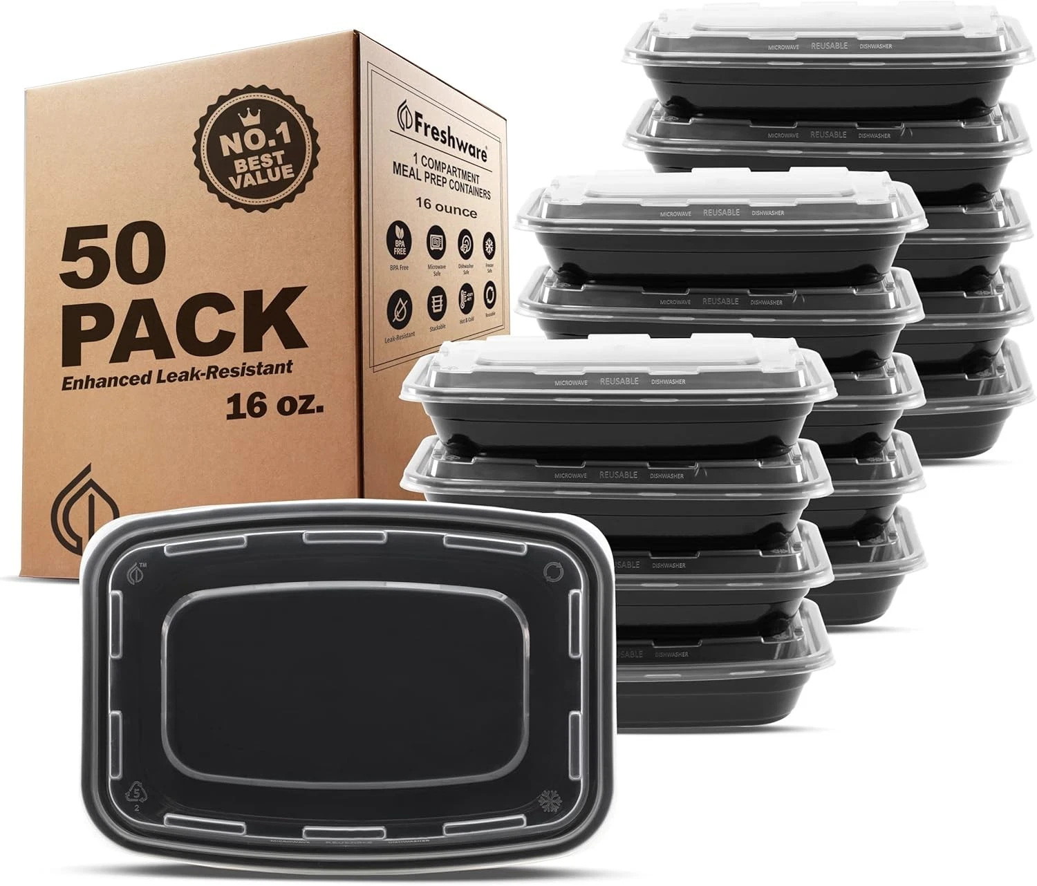 Meal Prep Containers [50 Pack] 1 Compartment Food Storage Containers W/ Lids
