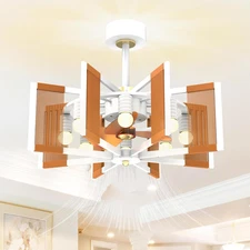 28 Inch Boho Rattan Caged Ceiling Fan with Lights, Coastal Chandelier Ceiling Fa
