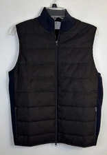 MAISON WOOLIES Puffer Merino Wool Vest Mens Large Full Zip Pockets Navy Classic