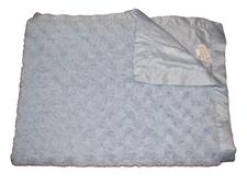 KIDSLINE BABY BOY BLANKET BLUE SWIRL FUR FURRY SILKY SATIN SOLID PLAIN