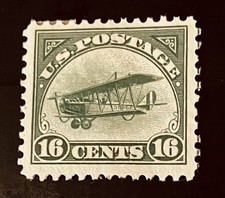 US Air Mail 1918 Curtiss Jenny 16c Green #C2 Mint OG VF. Free Shipping.