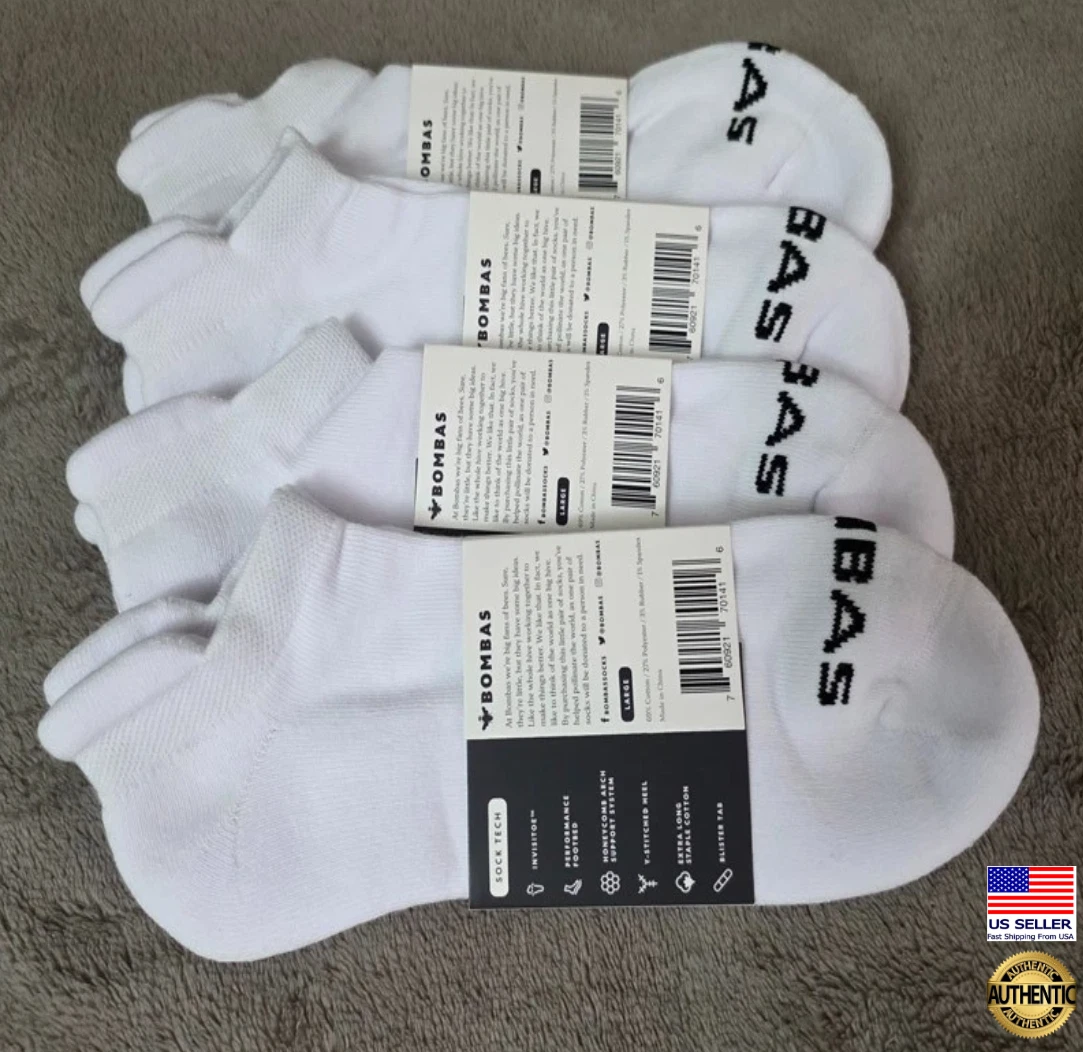 4-Pack (4 pairs) Bombas Solids Ankle Socks - Large - White