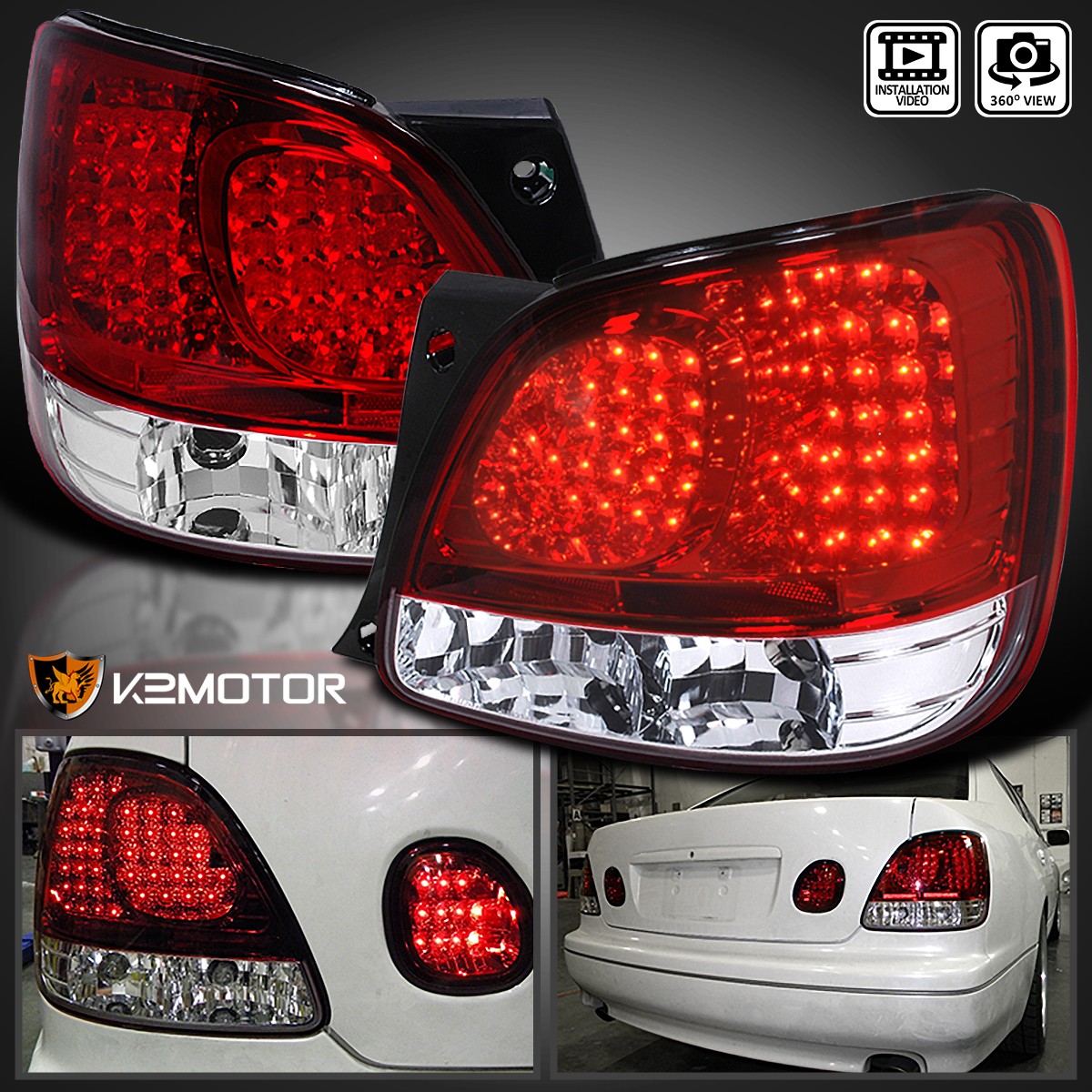 Red Fits 1998-2005 Lexus GS300 400 430 LED Tail Lights Brake Lamps