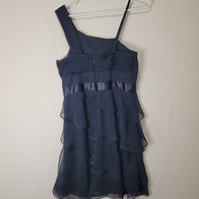 Adrianna Papell Formal Women's Lined Midi Dress Sz 6 One Shoulder Strap Layered