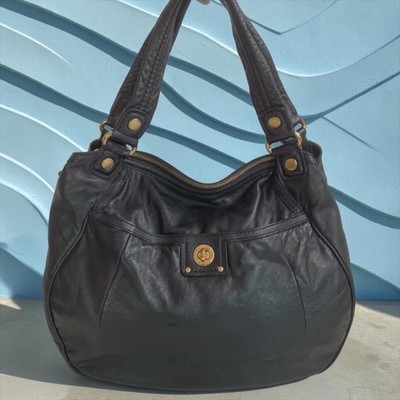 Marc by Marc Jacobs Black Leather Tote Bag Women Gold Hardware Zip Shoulder Bag