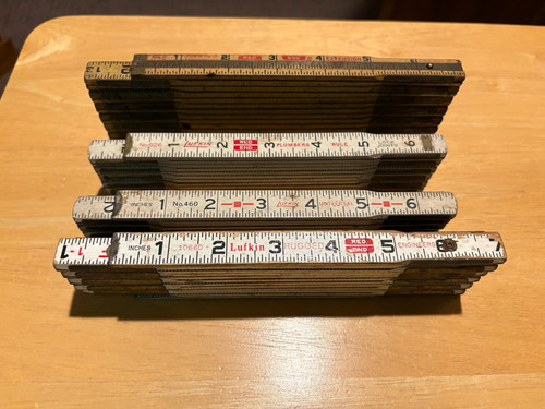 Lot of 4 Vintage Wood Folding Rulers Lufkin Red End - X48, 10660, 626 and a 460