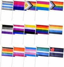 Rainbow Gay Pride Stick Flags Set, 15 Different LGBTQ Small Mini Hand Held Flags