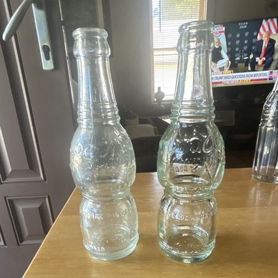 Coca-Cola 2 Clear Embossed Glass Contour Advertising Soda Bottles Pair