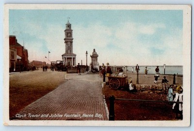 Kent England Postcard Clock Tower and Jubilee Fountain Herne Bay 1912
