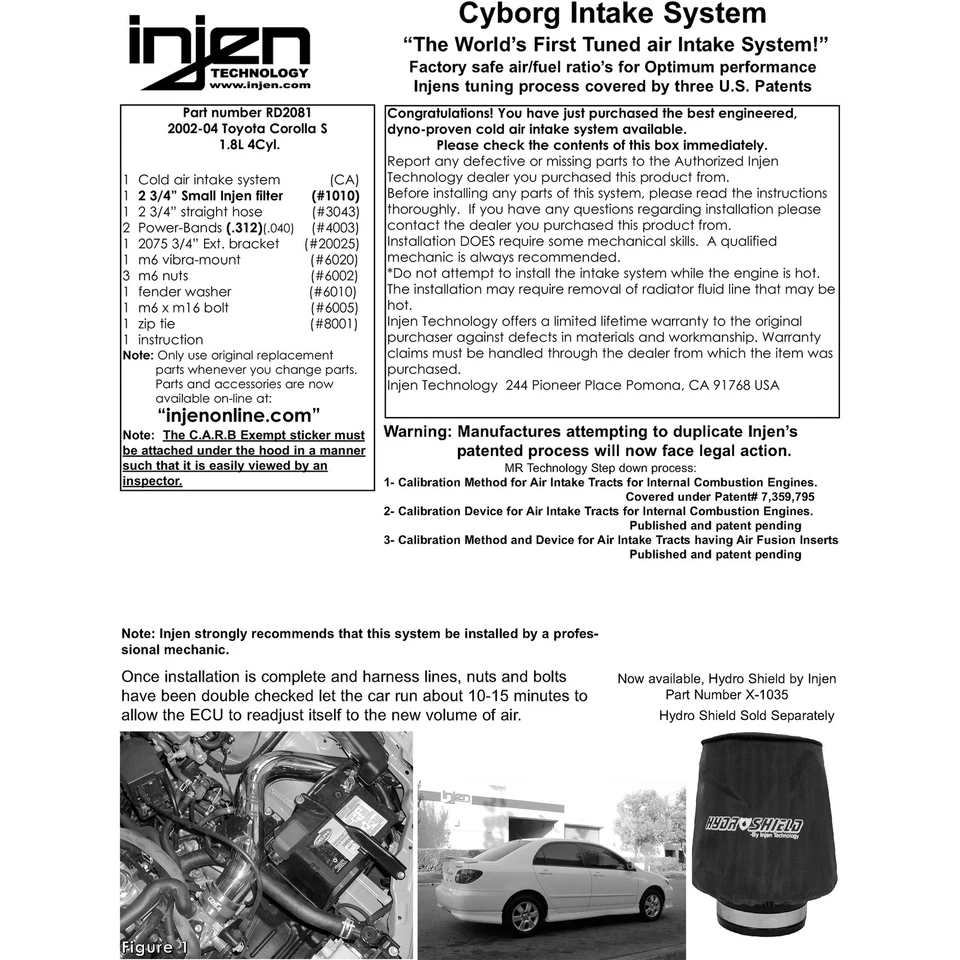 Sistema de admisión de aire frío de aluminio Injen RD2081P para Toyota Corolla 2002-2004 1,8 L Foto 4 de 4