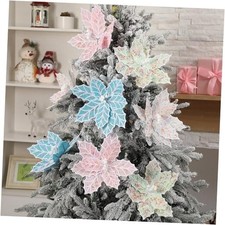 8 Pcs Candyland Christmas Tree Decorations 10.6'' Large Pastel Poinsettia
