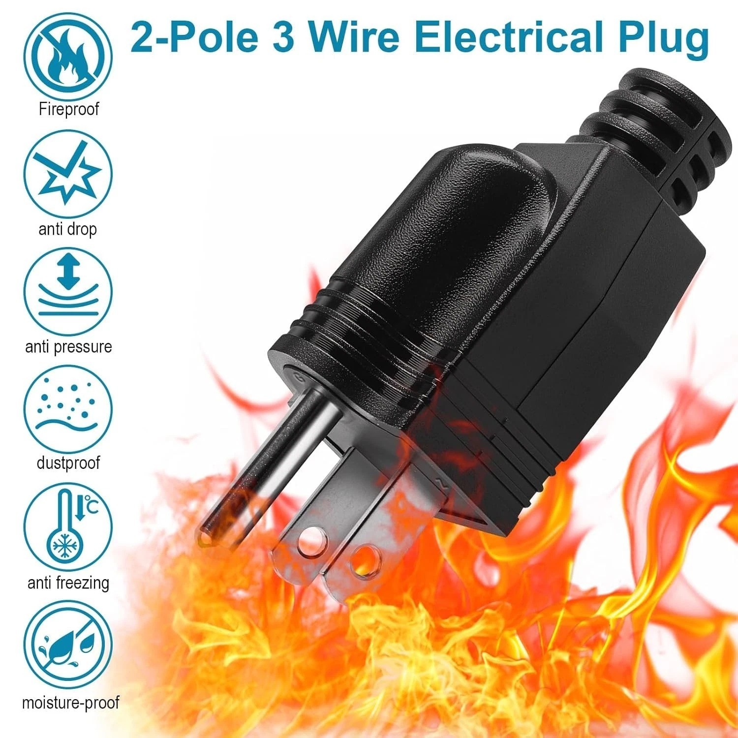 3-Pack 3 Prong Male Replacement Plugs 125V 15A Extension Cord