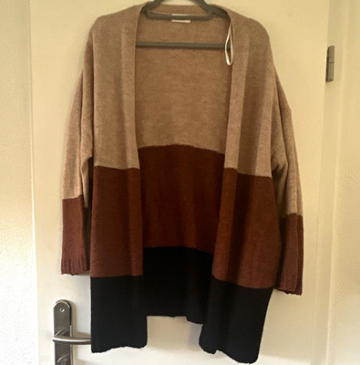 JACQUELINE de YONG Damen Strickjacke Cardigan langarm gestreift beige L