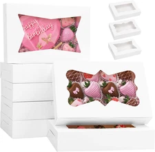 7Pcs Cookie Boxes, 12X8X2.5 Inches White Bakery Boxes with 3 Style Window for Ch