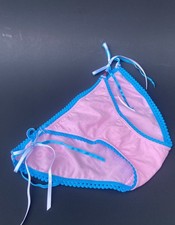 Joe Boxer Love String Cotton Pink Bikini Panties Blue Trims Blue White Ribbons