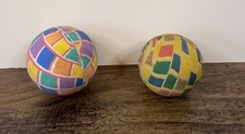 Lot Of 2 Vintage Rubber Bouncy Balls Super Ball multi color Patchwork Squares