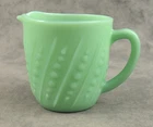 VINTAGE JADEITE GREEN GLASS HOBNAIL BEAD & BAR MILK PITCHER  4.5" 20 ounce