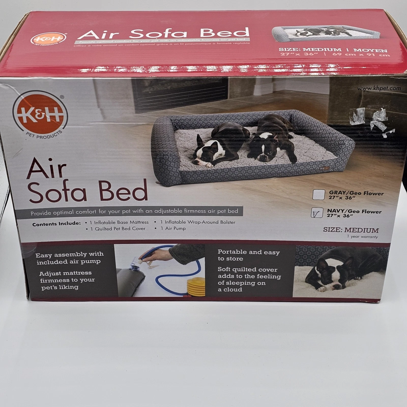 Air Sofa Dog Bed Inflatable Lightweight Air Mattress M Navy K&H Pet Products