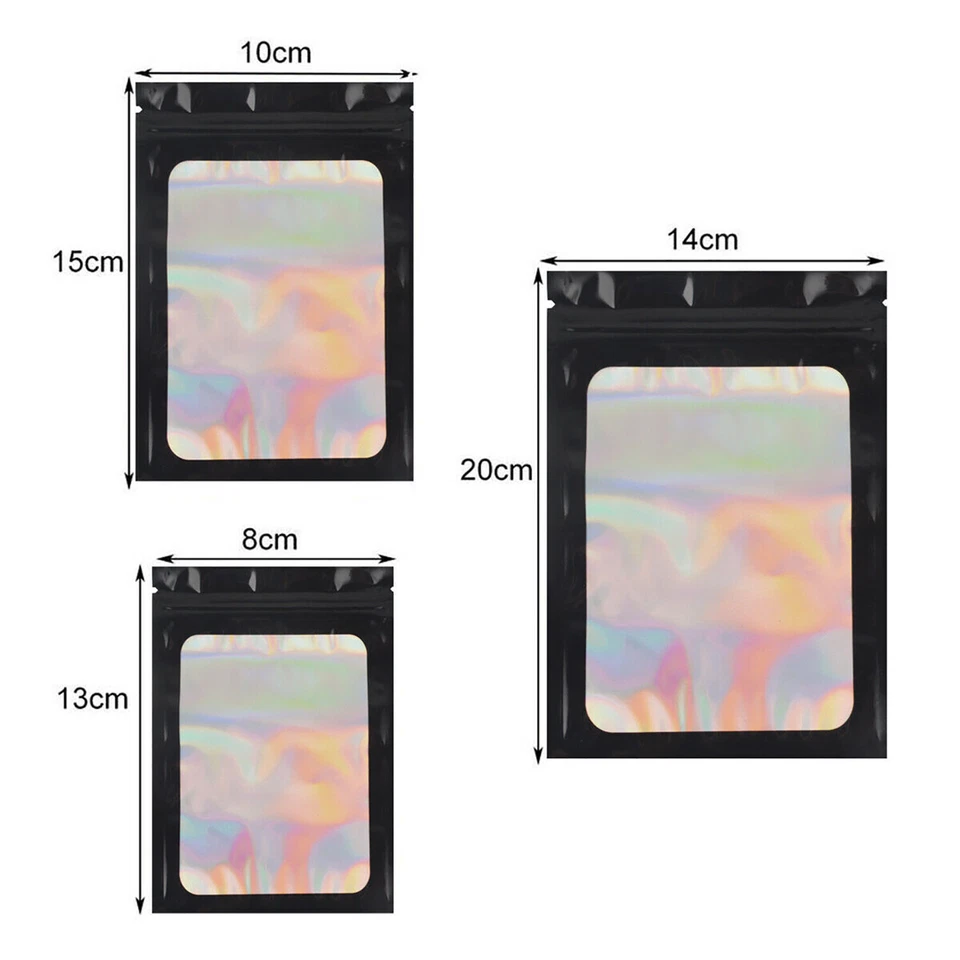 Bolsas holográficas de papel de aluminio de Mylar 100/200 piezas a prueba de olores resellables con cremallera Foto 3 de 4