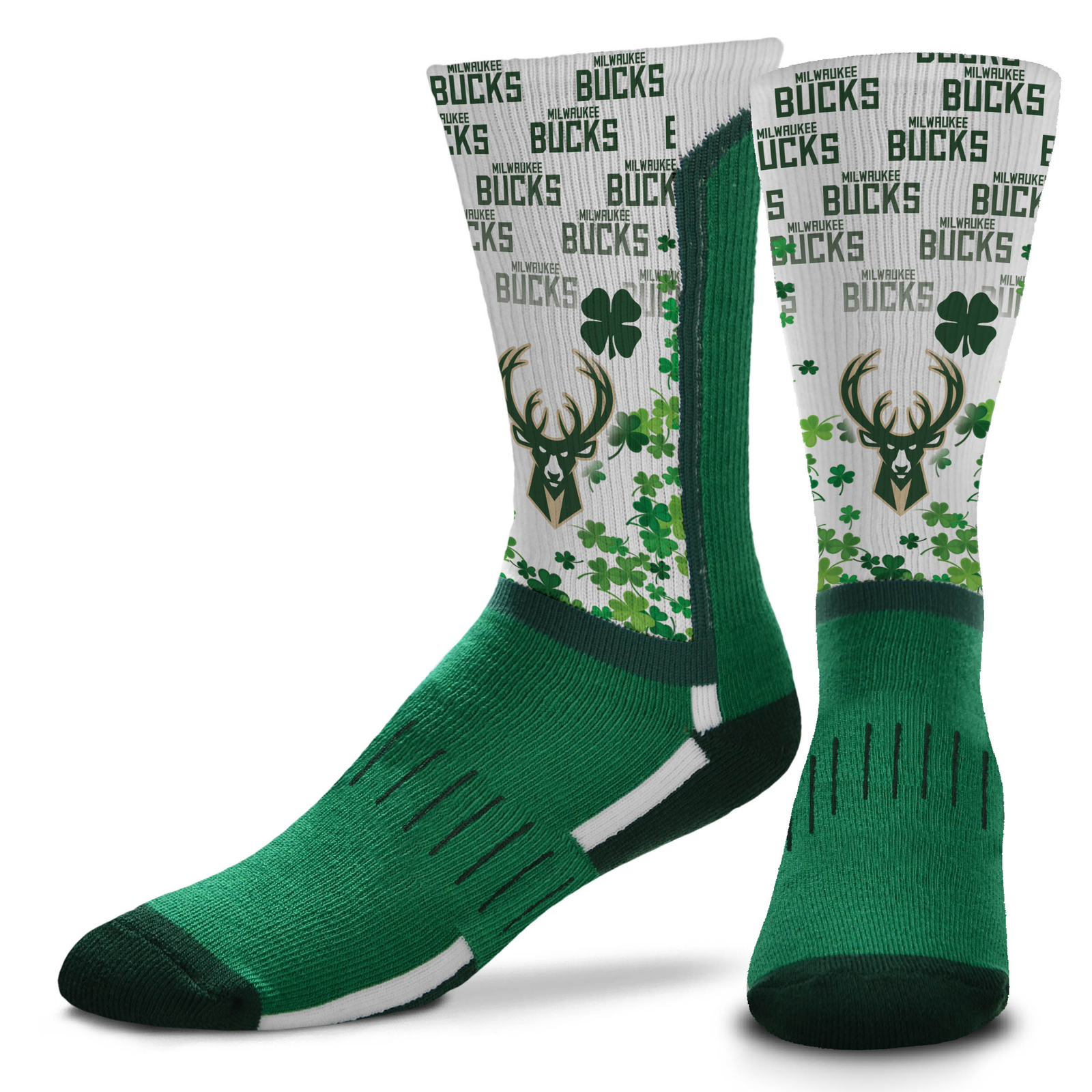 Milwaukee Bucks 4 Leaf Clover Luck V-Curve Socks, Large