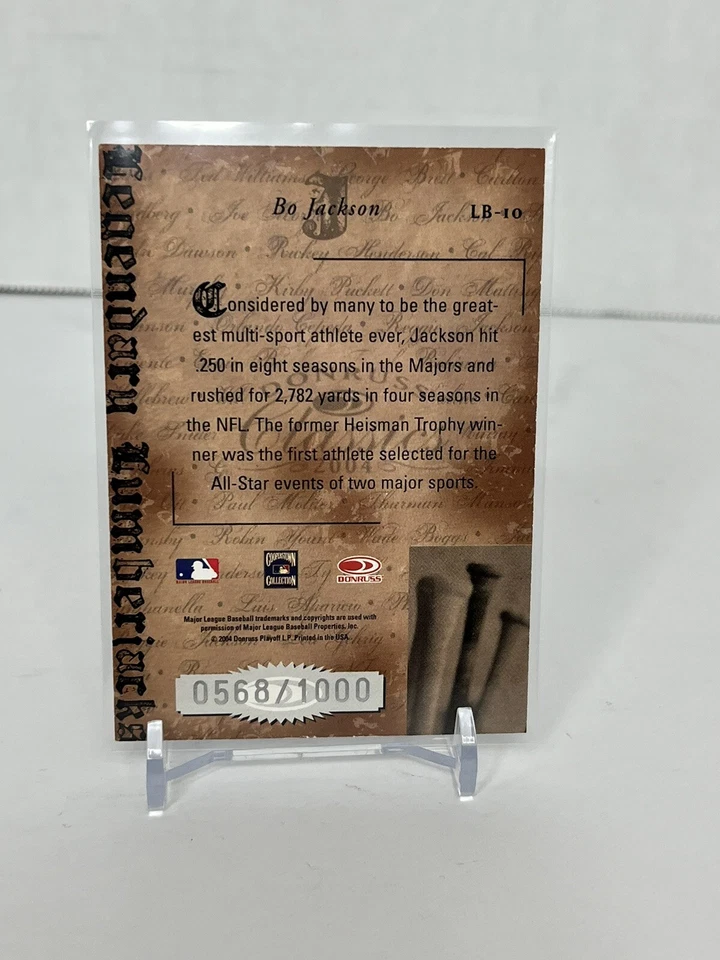 Bo Jackson 2004 Donruss Classics Legendary Lumberjacks #LB-10 /1000 Royals #ed - Image 2 of 3