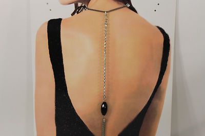 Women Silver Back Pendant Necklace Chain Fashion Jewelry Long Fringes Big Bead