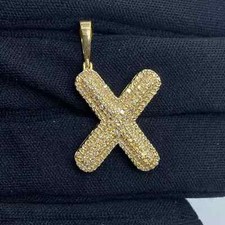 3Ct Lab-Created Diamond  X Letter Initial Pendant 14K Yellow Gold Plated