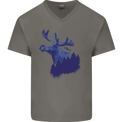 Elchwald Ökologie Umwelt Herren T-Shirt V-Ausschnitt Baumwolle