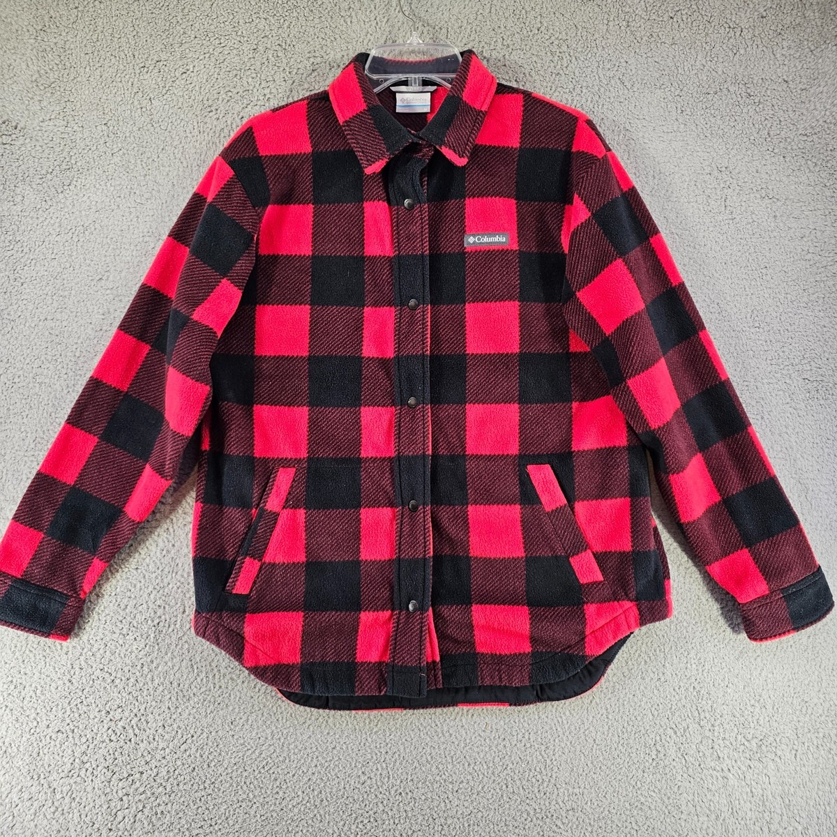 Columbia Flannel Fleece Shirt Womens Medium Long Sleeve Button Up Buffalo  Plaid