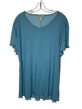 LOGO Layers by Lori Goldstein Top Sheer Mesh Short-Sleeve Tunic Blue Medium New