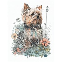 Yorkshire Terrier Dog Wildflowers Bright Xl Wall Art Canvas Poster Print Huge