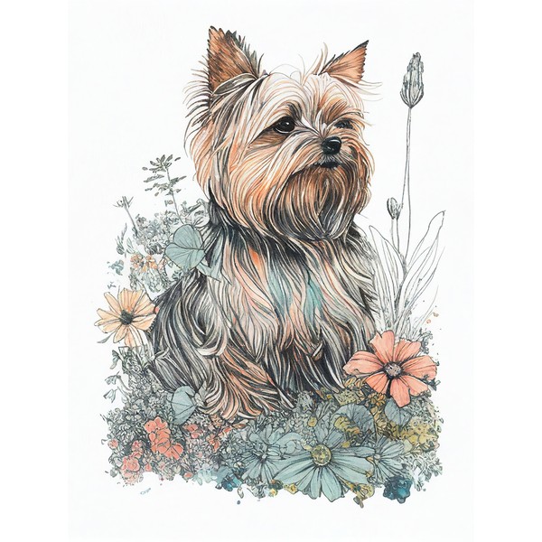 Yorkshire Terrier Dog Wildflowers Bright Xl Wall Art Canvas Poster Print Huge-image