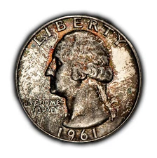 1961 25c Washington Quarter - PQ Speckled Rainbow Toning - BU - VIDEO - Z4725
