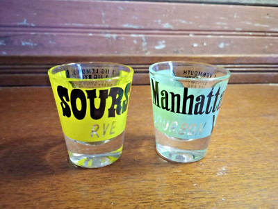 Set of 2 Shot Glasses ~ Manhattan Bourbon and Sours Rye ~ Recipes on Glasses